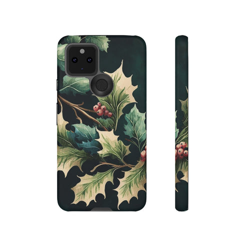 Dark Green Festive Holly in Watercolor - Impact Resistant Phone Case Google Pixel 5 5G Matte